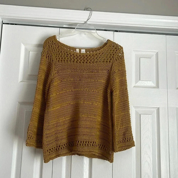 Moth by Anthropology knitted lightweight sweater tan beige color - Picture 2 of 9